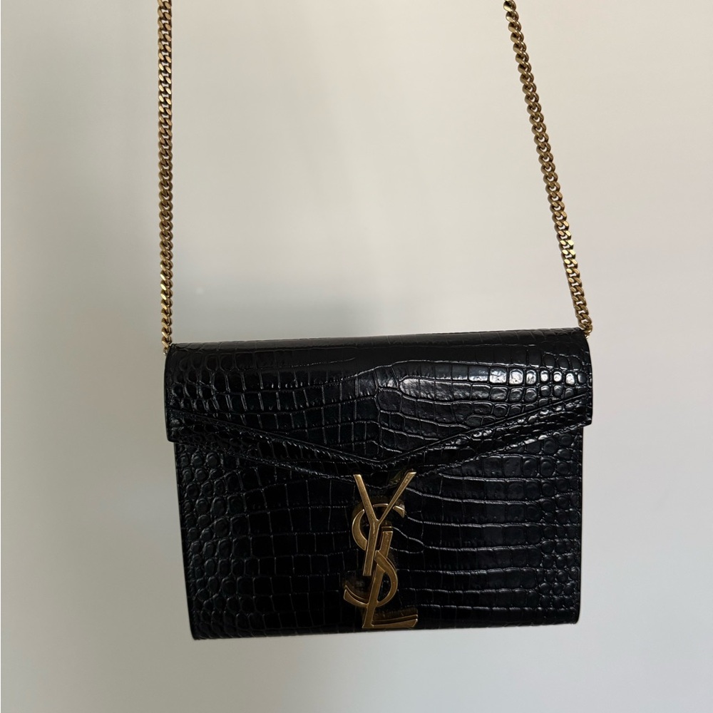 Saint Laurent Black Card Holder on Gold Chain - Picture 6 of 11